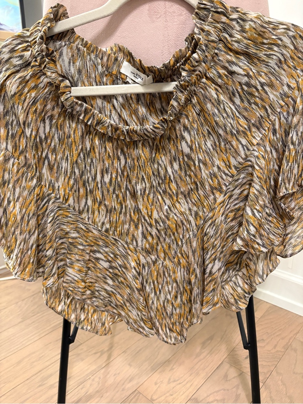 Isabel Marant Mustard Brown Multi-Print Ruffle Skort